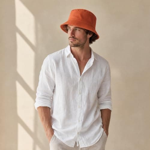 Geukmun Bucket Hat Unisex Cotton Sun Protection Summer Beach Outdoor Fishing Travel Hat UV Packable Orange — view 3