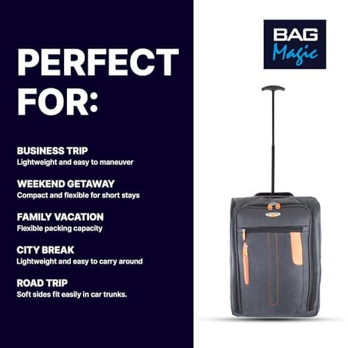Bordlite 50x35x20cm Soft Cabin Bag – Lightweight Underseat Hand Luggage Suitcase with Wheels & Extendable Handle – Fits Ryanair, EasyJet, BA & More, 35L Capacity - Grey/Orange — view 6