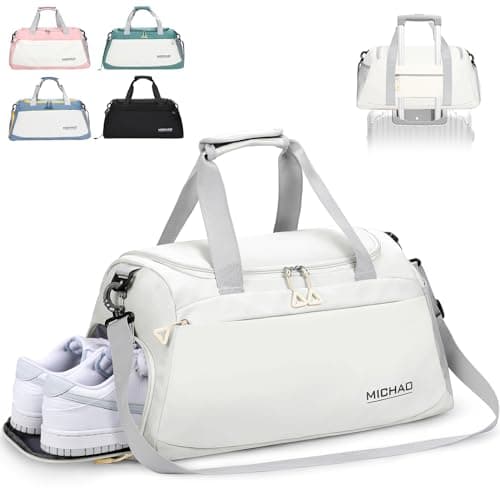 Large Gym Bag Duffle Bag with Shoes Compartment for Women Men, White