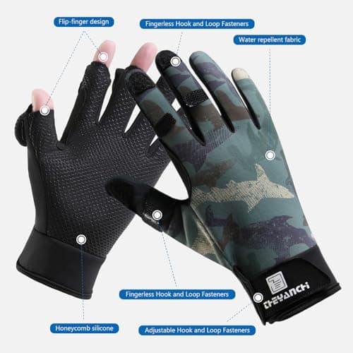 Winter Fingerless Fishing Gloves for Men & Women, Windproof Cold Weather Touchscreen Warm Motorcycle Cycling Gloves for Photography Hunting Ski Driving (Camouflage Green, L) — view 3