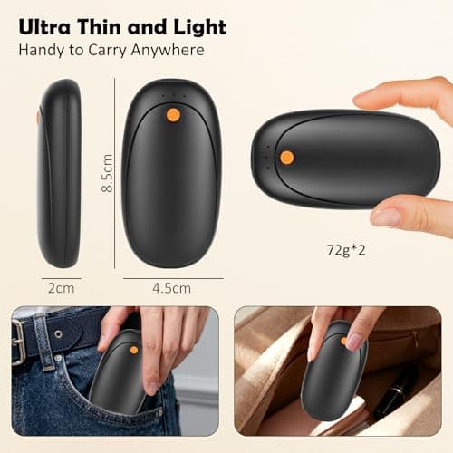 2Pack Magnetic Hand Warmers Rechargeable 6000mAh Electric Ultra Thin Light Portable Pocket Handwarmers/ 3 Levels Heat / 20Hrs Long Heating/UL Certified for Women Men — view 4