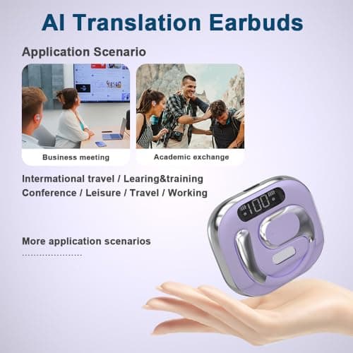 OWS AI Language Translator Earbuds Real Time, Supports 144 Languages, Earphone 3-in-1 Accents，Headphones Language Earbud Translators Bluetooth & APP for Travel, Business, and Learning（Purple） — view 4
