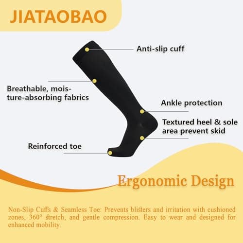 JIATAOBAO Compression Socks for Men & Women 20-30 mmHg Medical Grade – Graduated Support for Running, Travel, Nursing & Pregnancy Boost Circulation, Reduce Swelling, Anti-Slip Design (black, L/XL) — view 4