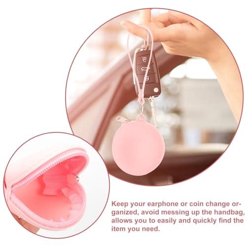 Hemobllo Small Silicone Change Purse with Keychain and Wrist Strap for Women and Girls, Easy to Carry Pink Coin Purse for Travel and School, Simple Design Organising Coins and Earphones — view 6