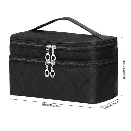 CGBOOM Make Up Bag Organiser for Women, Travel Cosmetic Bag Waterproof with Brush Compartment and Mirror, Portable Double Layers Large Capacity Make up Case — view 4