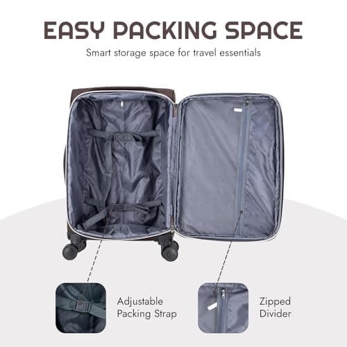 Skylark Large 29” Lightweight Softshell Expandable Suitcase, Integrated Combination Lock, 4 Wheels Check in Luggage for 23kg (Coffee, 112 litres) — view 5