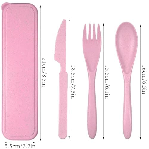 Reusable Cutlery Set with Case, Portable Plastic Travel Knife Fork Spoon — view 2