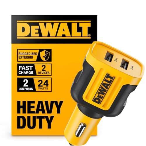 DEWALT Heavy Duty 24W USB Car Charger Adapter, Cigarette Lighter Adapter USBA Charger, Fast Charging Car Lighter USB Adapters, Cell Phone Automobile Chargers for iPhone, Samsung Galaxy, iPad