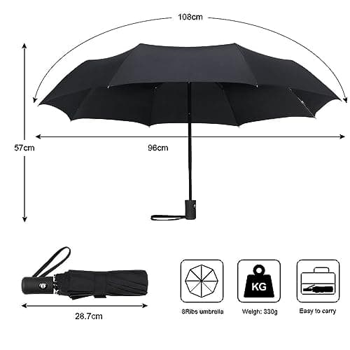 Vicloon Folding Umbrella, 8 Ribs Compact Windproof, Auto Open/Close, Sturdy Reinforced Canopy, Portable for Men & Women — view 2