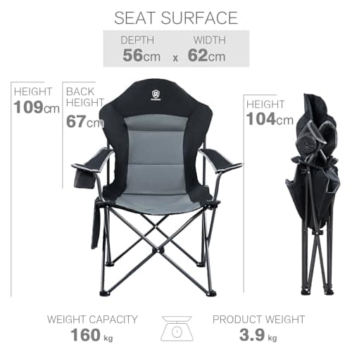 EVER ADVANCED Camping Chairs for Adults Heavy Duty Up to 160kg Black 2pcs — view 3