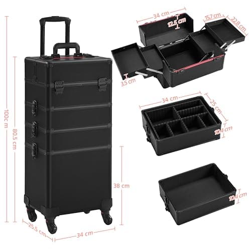 Yaheetech 4-in-1 Makeup Trolley with Lockable Compartments, Black — view 3