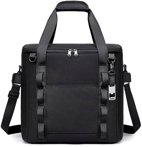 Insulated Soft Cooler Bag 12"x12"x12" Large Leakproof Soft Sided Ice Chest for Travel Beach Camping, 50 Cans Portable Cooler Box for Grocery Shopping, Road Trips, Black
