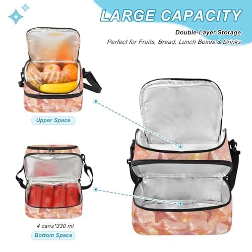 Caihoyu Double-layer Lunch Bag Rose Gold Glitter Stars Soft Cooler Cooling boxes? with Shoulder Strap for Beach, Camping, Road Trips — view 5