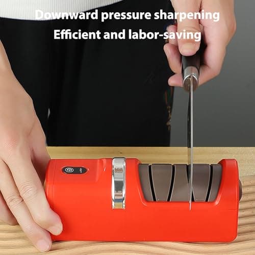 Haofy Kitchen Chef Electric Knife Sharpener with USB Port for Home and Camping, Dual Sharpening Options, Non-Slip Base, 7.1 Inch Size (Red) — view 4