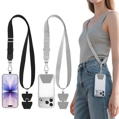 takyu 2 Pack Phone Lanyard Adjustable Strap with 4 Tethers Black & Grey