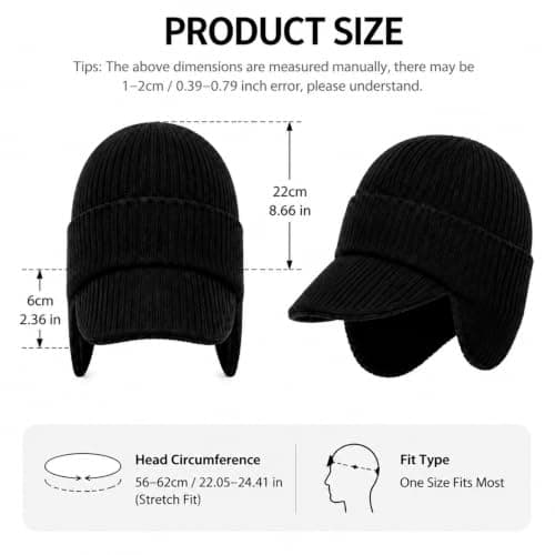 DOINEUFL 2 Pack Beanie Hat Men with Brim and Ear Covering, Thermal Mens Fleece Lined, Hats for Men UK Winter Caps, Warm Winter Beanie — view 2