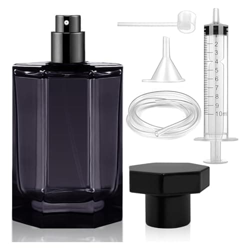 Nadinsta 100ML Empty Glass Perfume Atomiser, Black Refillable Perfume Travel Bottle, Portable Travel Perfumes Glass Spray Bottle with Funnel for Perfume Replacement,Gift