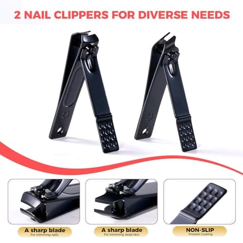 Manicure Set, Portable Nail Clippers & Eyebrow Grooming Kit, Nail Care Tools, Pedicure Tool, Grooming Tools for Travel & Home, Gift for Men, Women, Friends and Parents (7 Pieces) (Black & Red) — view 4