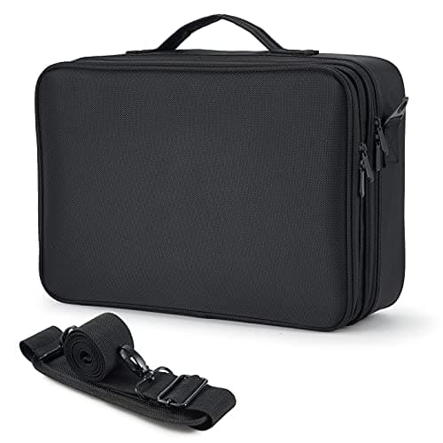 Makeup Bag Extra Large Travel Makeup Bag with Compartment Cosmetic Bags Makeup Organiser Bag Vanity Case Makeup case and Shoulder Strap, Black — view 4