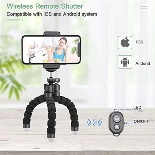 JUMKEET Phone Tripod, Mini Portable Tripod with Bluetooth Control, Flexible Octopus Style Camera Mount Desk Travel Outdoor Compatible with iPhone & Android Phones, Cameras, GoPro — view 3