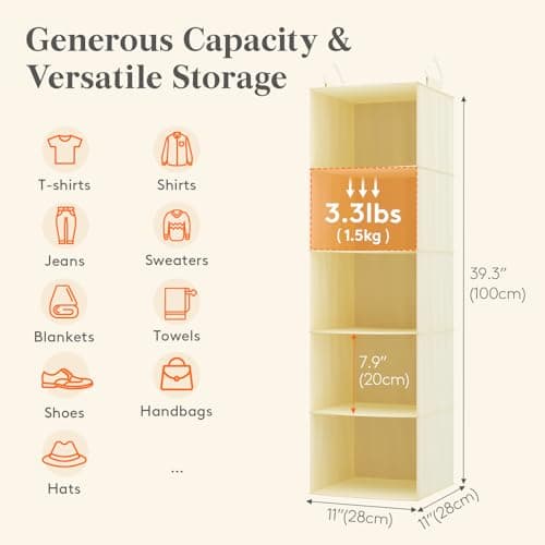 Lifewit Hanging Wardrobe Storage Organiser for Clothes 5 Tier — view 3