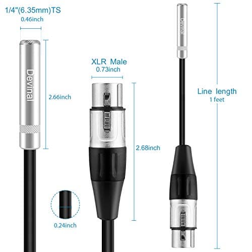 Devinal XLR to 1/4" Female Audio Cable & Adapter, 3-Pin to 6.35mm Metal Connector, Heavy-Duty Studio Grade Pro Audio Equipment Converter (XLRF to TRS Jack) — view 4