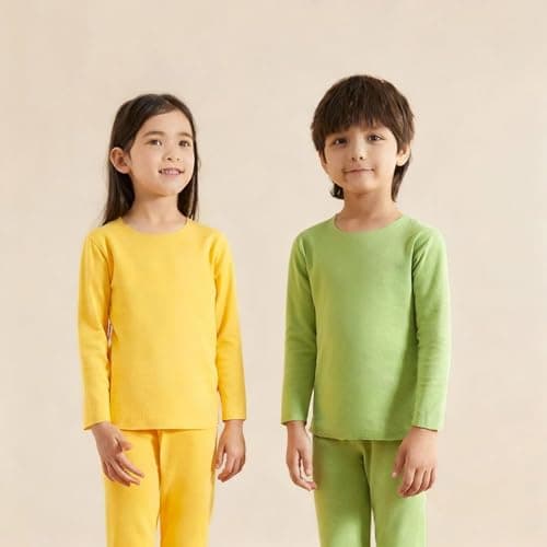 TYUSGH Kids Thermal Base Layer Set Boys Girls Thermal Long Sleeve Top & Tights Leggings Underwear Set 2 Piece Outfits Clothes (Yellow, 18-24 Months) — view 4