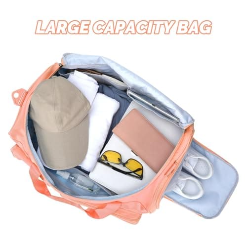 MAXTOP Travel Duffle Bag for Women Carry On Tote Weekender Overnight Bag Large Capacity Duffel Bag With Shoe Compartment,Gym Tote Bag with Dry and Wet Separation, Orange, L Size, Gym Bag — view 3