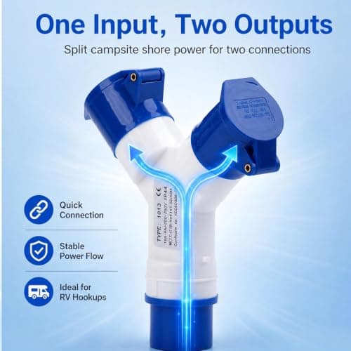 16Amp 2-Way Industrial Plug Splitter, Caravan Electric Hook Up Splitter Adapter, IP44 Waterproof 3 Pin Electrical Connection Splitter for Motorhomes, Caravans, Camping Tents, Construction Sites — view 5