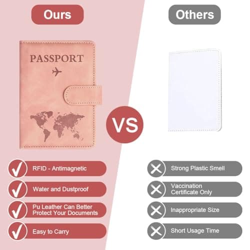 OFFCUP Passport Holder Cover, PU Leather Passport Cover and Luggage Tag Set with RFID Blocking Travel Wallet, Universal Travel Wallet Case Organiser for Money, Boarding Passes, Credit Cards Pink — view 6