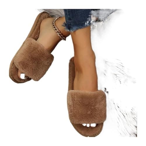 MTKSFDC Open Toe Slippers Women Winter Women Winter House Slippers Non-Slip Casual Indoor Flats Floor Shoes Ladies Flip Flops Warm Shoes Solid Colors Ladies Slider Slippers(Burgundy,38-39) — view 4