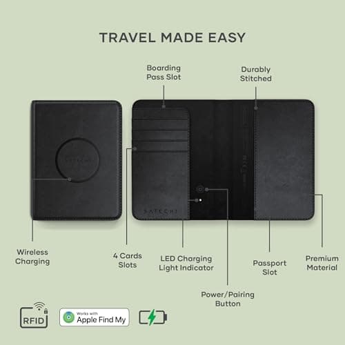 Satechi Passport Holder with Find My Tracking, 4-Slot Card Wallet, Black — view 2