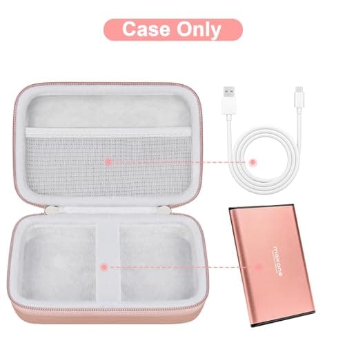 Canboc Hard Carrying Case for Maxone 250GB 320GB 500GB 1TB 2TB Ultra Slim Portable External Hard Drive HDD USB 3.0, Mesh Pocket fits Dongle, Flash Drives, USB Cable, SD Card, Rose Gold — view 2