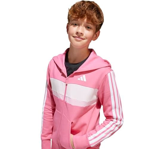 adidas Unisex Kids Seasonal Essentials Tiberio 3 Stripes Fleece Track Suit, pink fusion/white/clear pink, 13-14 Years — view 4