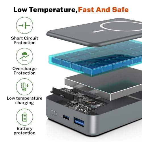 Magnetic Wireless Power Bank, 26800mAh Portable Charger, USB C in & Out Phone Battery Pack for iPhone 17/16/15/4/13/12 Series and Others Android Phones (Grey) — view 6