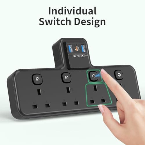 PASSUS Multi Plug Extension Socket 4 Way Plug Adapter with PD20W USB C Slot — view 5
