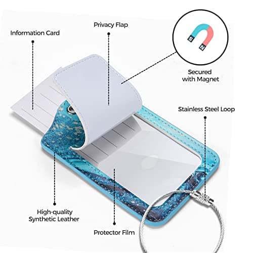 Luggage Tag for Suitcases TSA Approved, JOTO Unique Suitcase Tags Luggage Identifier for Travel, PU Leather Privacy Protection Bag Labels with Stainless Steel Loop Name Address Card -2 Pack, Style B — view 3