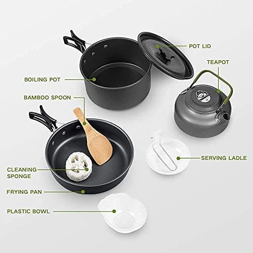 Queta 10-Piece Cookware Kit Picnic Pots Cookware Camping Set for Camping Outdoor Hiking Picnic BBQ, Foldable Camping Pots, Fda Certified — view 2