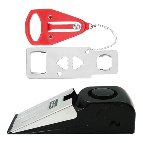 Portable Door Lock with 120dB Alarm, Heavy Duty Adjustable Door Jammer Stopper and Security Brace for Travel, Hotel and Home Apartment Use（Battery Not Included）
