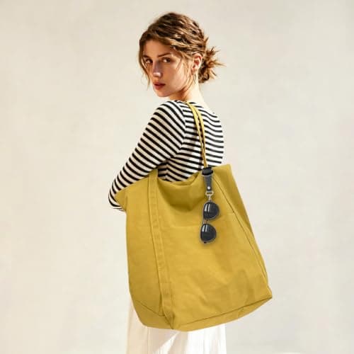 Uhawi Tote Bag for women, unisex,Foldable & Water Resistant – Lightweight Reusable Shopper Bag for Daily Use, Shopping, Travel & Beach (yellow) — view 2