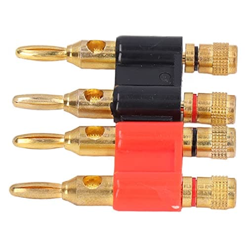 Aramox Dual Banana Plug Connector, Stackable Gold Plated Brass Speaker Wire Adapter for Home Audio Testing 12 to 18 AWG Standard 19mm Post Spacing Red Black 2pcs — view 3