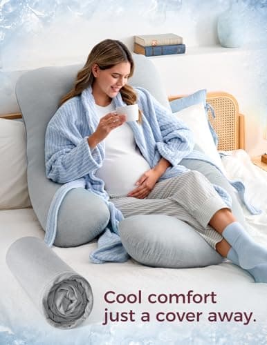 momcozy Cooling Pillowcase for U Shaped Pregnancy Pillow, Case Only, Grey — view 3