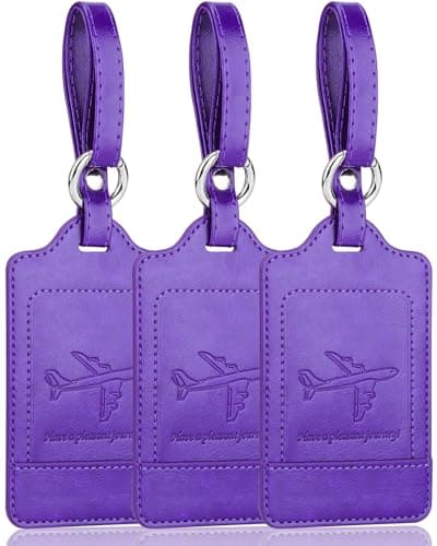 Teskyer 3 Luggage Tags for Suitcases, Travel Essentials, Purple