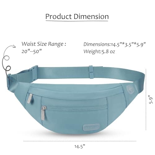 MAXTOP Large Bumbag Waist Fanny Pack Running Belt for Men Women Unisex Bum Bag with Headphone Jack and 4-Zipper Pockets Adjustable Belt for Travel Running Jogging Workout Hiking Gifts Dusty Blue — view 5