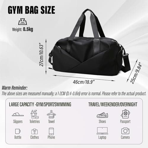 Viiotu Gym Bag with Shoe Compartment, Durable Gym Duffel Bag for Men Women, Large Travel Bag with Wet-Dry Separation, Overnight Weekend Bag for Sports Travel (Black) — view 6