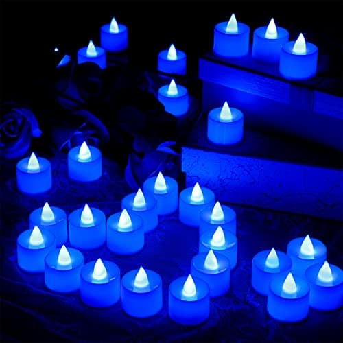 72 Pack Flameless Tea Lights Candles Blue LED Candles Wedding Flameless Flickering LED Candles Battery Operated Blue Tea Light Candle for Romantic Night Honeymoon Table Decor — view 2