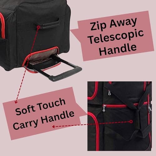 Extra Large Wheeled Holdall Suitcase Sports or Travel Bag Trolley Luggage (34", Black/Red) — view 4