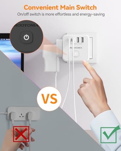 UK to EU Plug Adapter with 4 USB (2 USB-C), 3 Outlets with Switch, White — view 6
