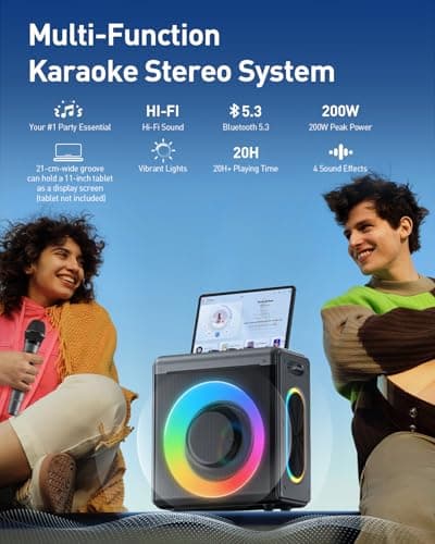Karaoke Machine with 2 Microphones: Portable Bluetooth Speaker for Adults & Kids - PA System with Lights Supports TWS/TF Card/USB/AUX for Home Party-Stage Subwoofers — view 2