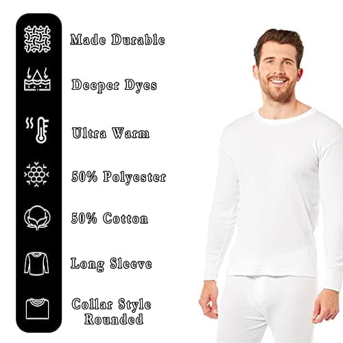 Heatwave® Pack of 2 Men's Thermal Long Sleeve Top, Warm Underwear Baselayer, S M L XL XXL Thermals, Large White — view 4
